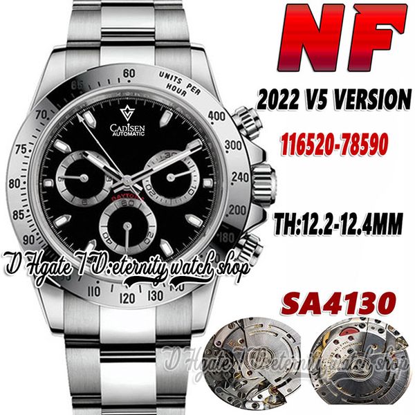 

2022 nf v5 cf116520 mens watch th 12.4mm cal.4130 nf4130 chronograph automatic black dial ss 904l stainless bracelet and case super edition, Slivery;brown