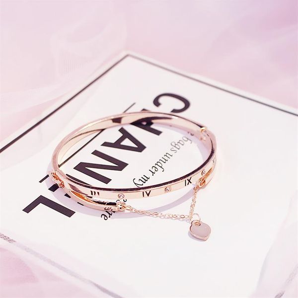 

whole- rose gold stainless steel bracelets bangles female heart forever love brand charm bracelet for women famous jewelry2793, Golden;silver