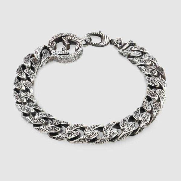 

factory wholesale 2023 new luxury fashion jewelry for same antique double pattern bracelet trend personality trendsetter thai silver hand je, Black