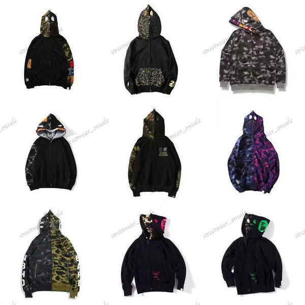 

shark designer hoodie men full zip up hoodie camo jacket shark fashion print cotton sweater for mens women zipper streetwear couple lovers c, Black