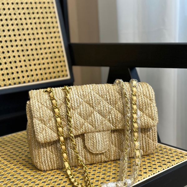 

designer beach bag straw shoulder bag totes bags chain bag clutch flap women luxury purse double letters solid hasp waist square stripes