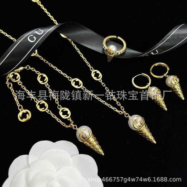 

80% off 2023 new luxury fashion jewelry for new ice cream double necklace female bracelet earrings open ring brass, Silver