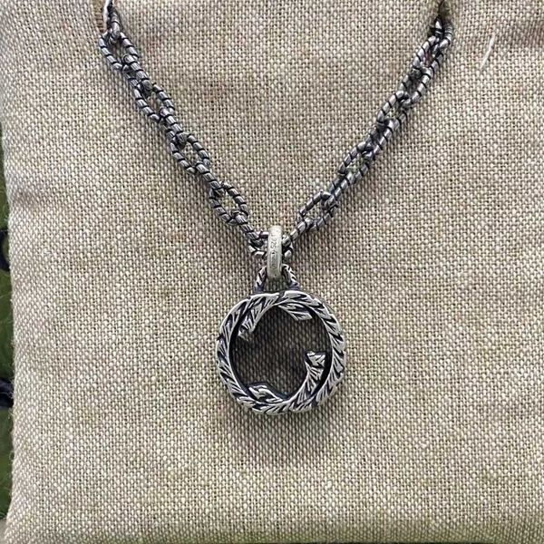 

70% off 2023 new luxury fashion jewelry for double interlocking sterling silver old men's and women's necklace carved stripe coupl