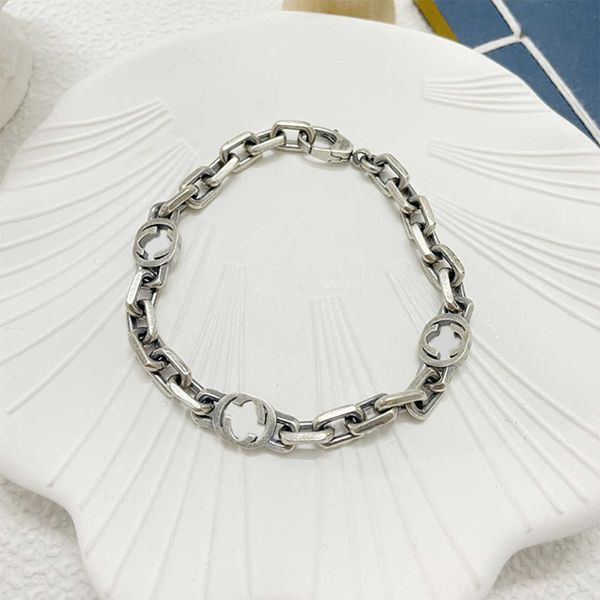 

70% off 2023 new luxury fashion jewelry for silver old interlocking fine exquisite bracelet men and women lovers cuba chain bracelet, Black