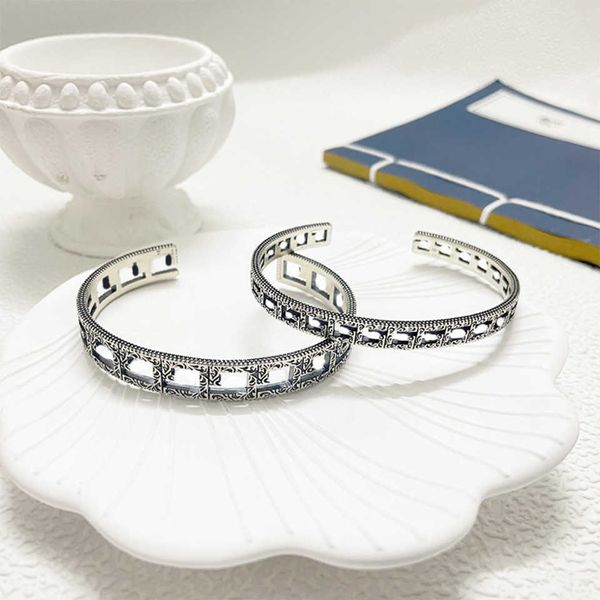 

95% off 2023 new luxury fashion jewelry for silver hollow out carved pattern bracelet wide and narrow version used hand decoration couple, White