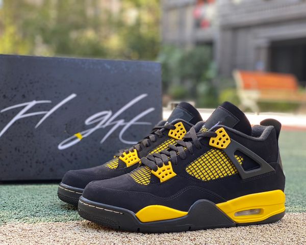

authentic jumpman 4 thunder basketball shoes 4s black/tour yellow outdoor sports sneakers with original box