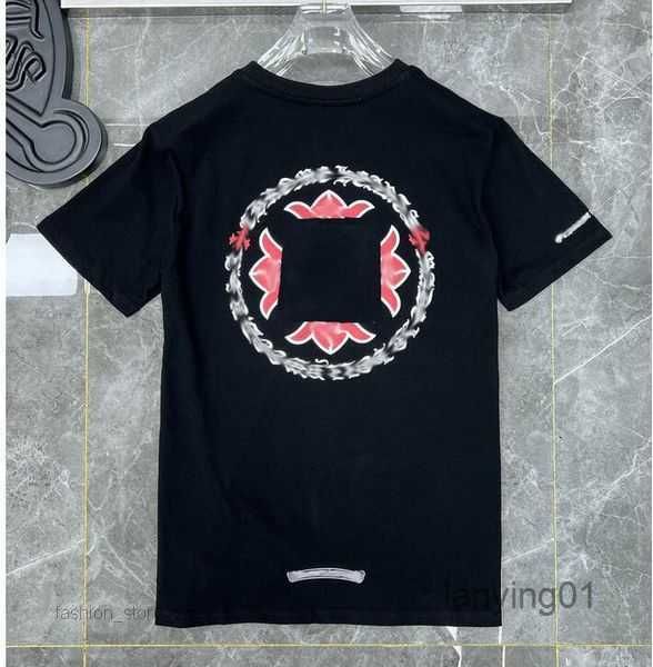 

ch ch fashion men's t shirt designer chrome classic summer brand short sleeve sanskrit letter pullover t-shirt horseshoe cross pattern, White;black