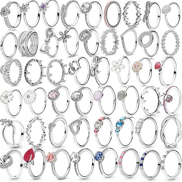 

925 silver women fit pandora ring original heart crown fashion rings color princess tiara crown sparkling love heart cz, Slivery;golden