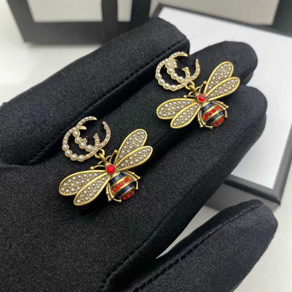 

fashion collection 2023 new luxury fashion jewelry for bee flash diamond micro-set size pearl love star tassel brass earrings, Golden