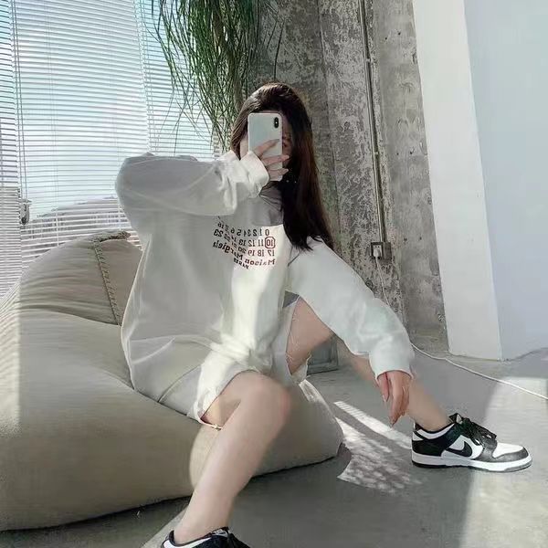

couple style letter embroidery hooded sweater magera long-sleeved pullover loose fashion coat woman, Black