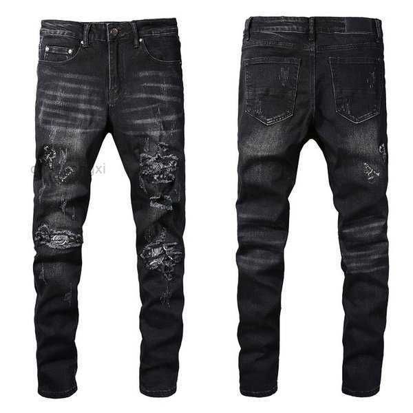 

mens denim embroidery pants fashion holes trouser us size 28-40 hip hop distressed zipper trousers for male 2022 sell xtj4, Blue