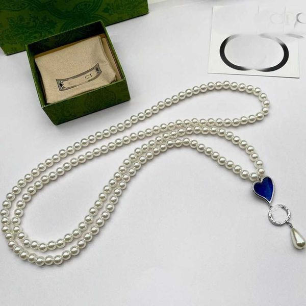 

fashion collection 2023 new luxury fashion jewelry for advanced pearl heart double necklace brass versatile sweater chain women, Silver