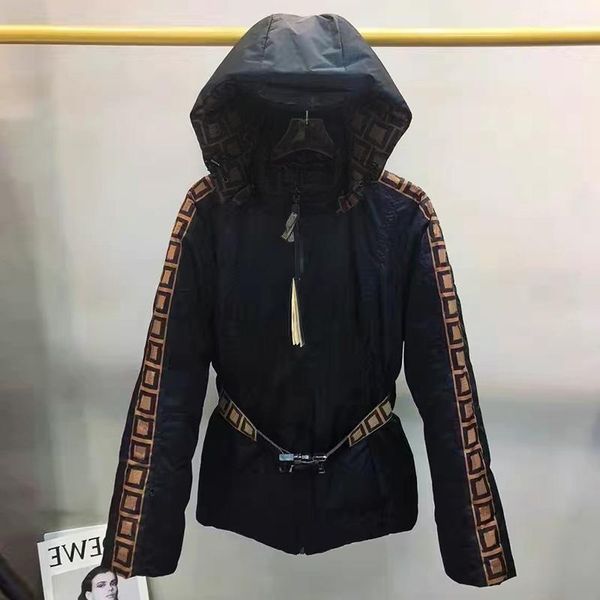 

down jackets womens down jacket classic prakas winter fashion coats with hat belts letter pattern outerwear lkqqo, Black
