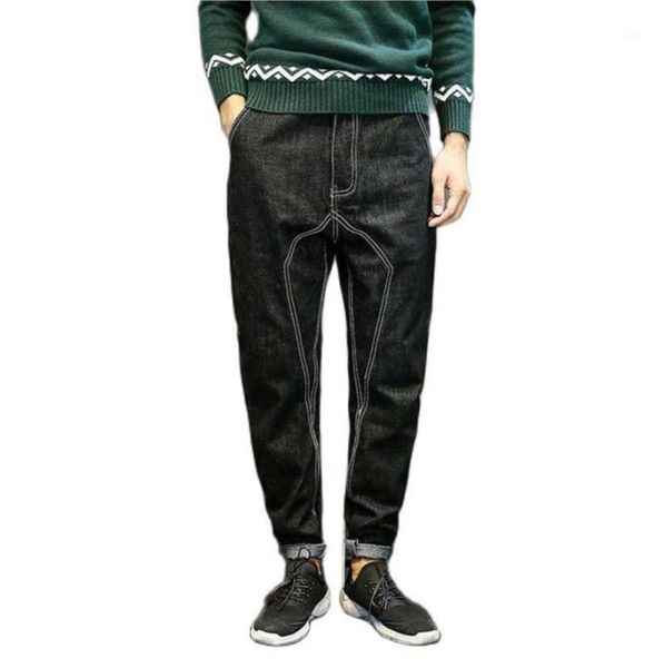 

men039s jeans japan style men hip hop pants patchwork loose baggy denim trousers fashion black man clothes plus jr12, Blue