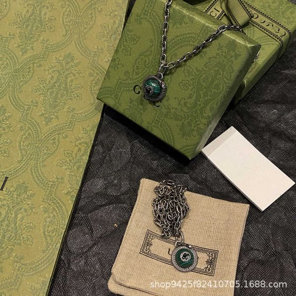 

20% off all items 2023 new luxury fashion jewelry for the antique style three-dimensional double silver snake malachite green necklace gener