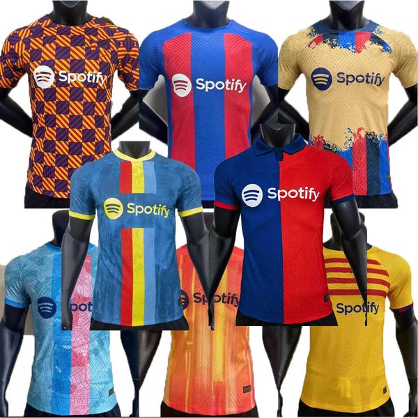 

player version 2023 2024 lewandowski soccer jerseys home away long sleeve 23 24 ansu fati barcelonas pedri gavi f. de jong dembele, Black;yellow