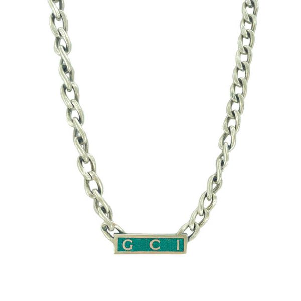 

95% off 2023 new luxury fashion jewelry for silver double enamel green bar rectangular men and women noble temperament necklace high version