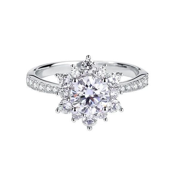 

sunflower round shape imitation moissanite stones setting 1 ct s925 silver platinum plated wedding engagement ring