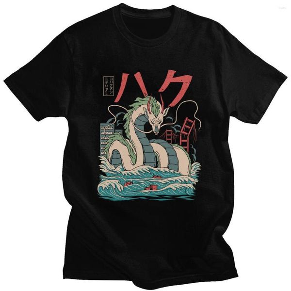 

men's t shirts 2023 spirited away t-shirts print streetwear men women fashion pure cotton shirt anime dragon tees, White;black