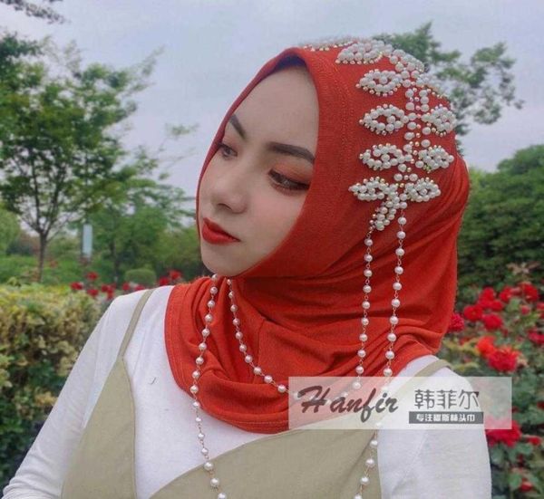 

2021 fashion muslim instant cover women scarf pearls hijab x08031420886, Blue;gray