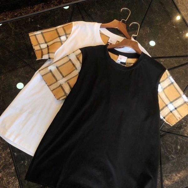 

men's plus size tees luxury t shirt designer shirts plaid print t-shirt round neck short-sleeved tshirt pullover men women pure cotton, White;black