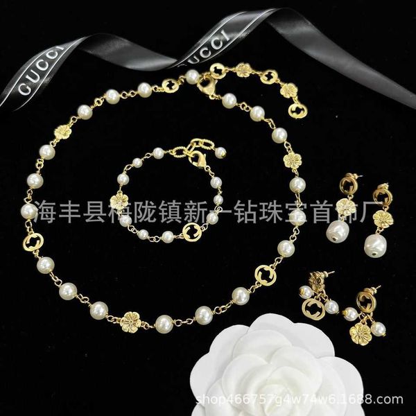 

neckchain pearl petal necklace women's interlocking bracelet tassel earrings high-quality luxury jewelry, Silver
