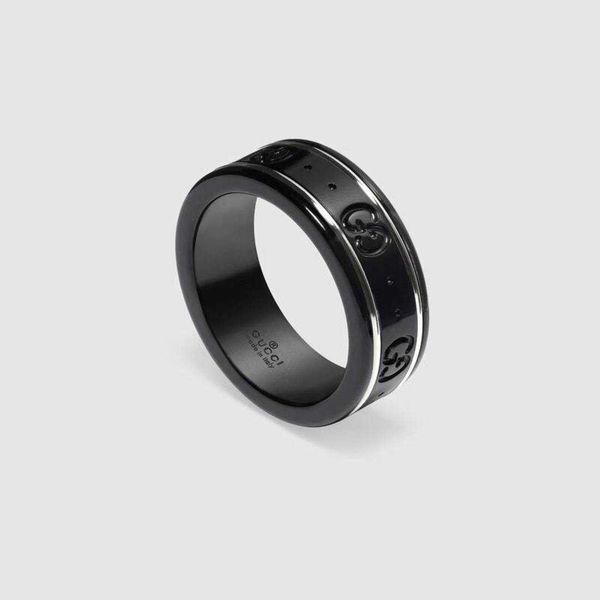 

60% off 2023 new luxury fashion jewelry for same antique double black and white ceramic ring couple's straight jewelry, Silver