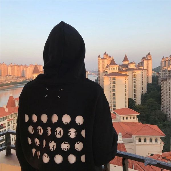 

mm6 style perforated digital men's and women's hooded sweater, Black