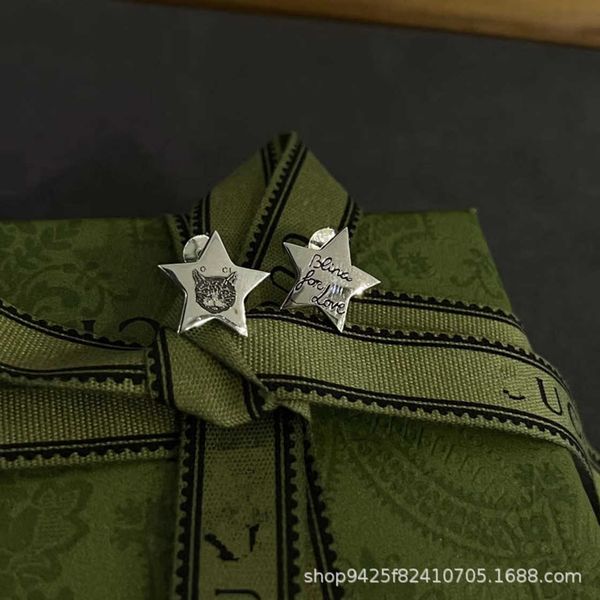 

70% off 2023 new luxury fashion jewelry for fearless sterling silver old cat pattern five-pointed star model earrings, Golden