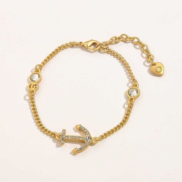 

design luxury jewelry ancient family ship anchor diamond inlaid bracelet female personality dumb steel printed hand, Black