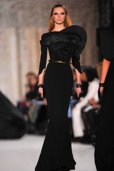 

zuhair murad evening dress black lace crouching fishtail long dress, Black;pink