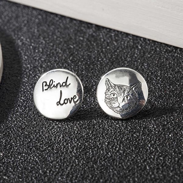 

factory wholesale 2023 new luxury fashion jewelry for mini design ins fearless round cat asymmetric stud sterling silver versatile earrings, Golden