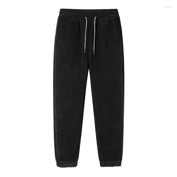 

men's pants corduroy 2023 winter korean keep warm sweatpants trousers street loose fashion for men u962, Black