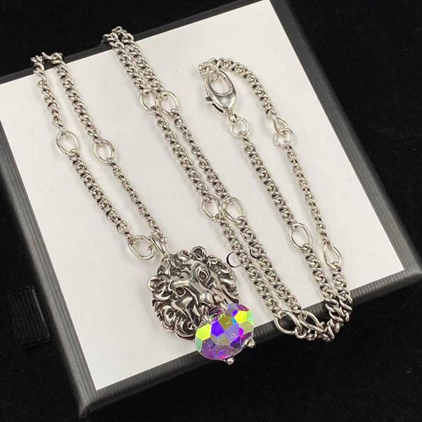 

70% off 2023 new luxury fashion jewelry for lion head with color egg-shaped zircon twisted necklace advanced versatile sweater chain, Silver