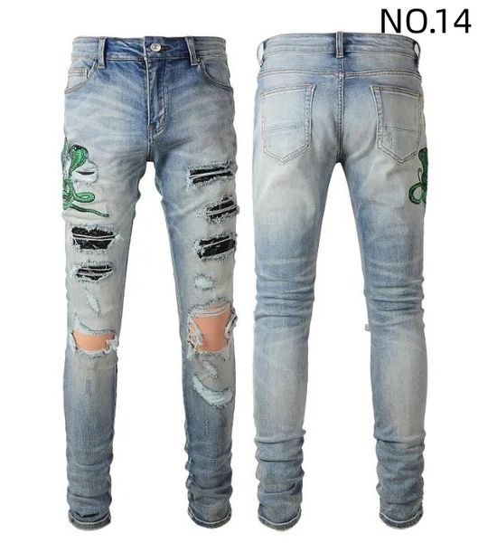 

black ripped jeans miri designer motorcycle trendy ripped patchwork hole size 30-40 streetwear all year round slim legged 16lipt, Blue