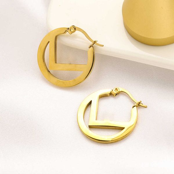 

60% off 2023 new luxury fashion jewelry for titanium smooth stainless steel simple round hollow earrings female, Golden