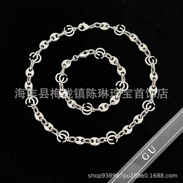 

high-quality luxury jewelry silver chain fried dough twists thread necklace hollow bracelet make old personalized men's and women'