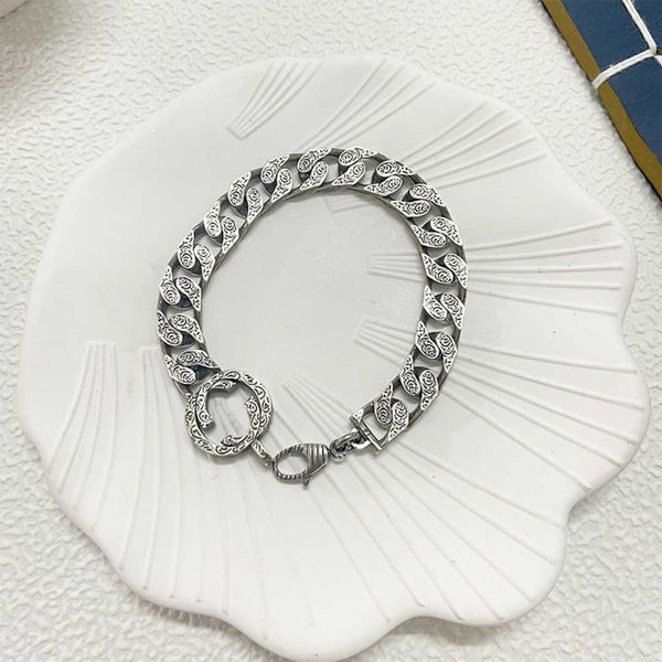 

20% off all items 2023 new luxury fashion jewelry for silver carved bracelet exquisite antique rattan flower cuban bracelet for men and wome, Black