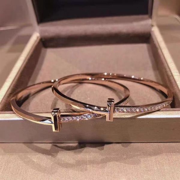

factory designer bangle bangles bracelet t family narrow version t1 semi diamond sterling silver series ring plated 18k gold light luxury si, Black