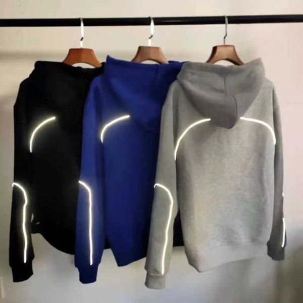 

men's plus size hoodies designer sweater couple embroidery reflective stripes plush sweatshirt men women sweatshirt pure cotton hoodie, Black