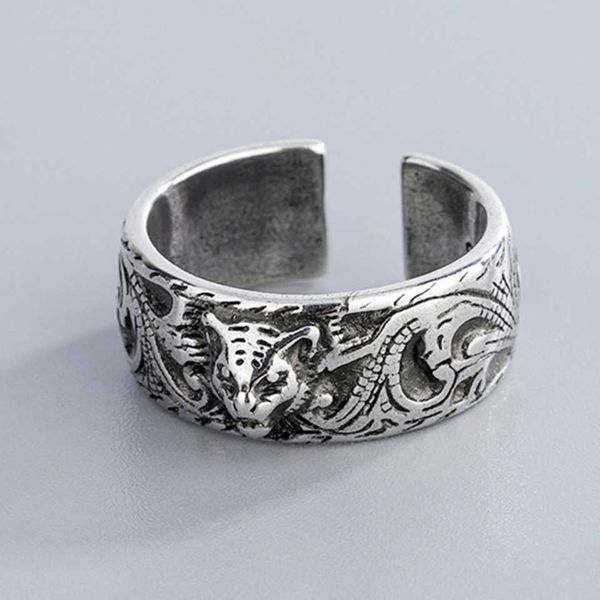 

95% off 2023 new luxury fashion jewelry for double leopard women's thai silver tiger head carved pattern ring opening