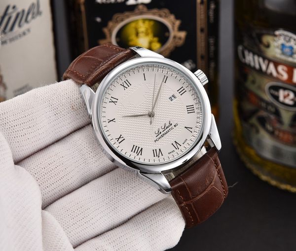 

2023 luxury mens watches three-needle working series with calendar function quartz watch luxury brand wristwatches round steel belt fashion, Slivery;brown