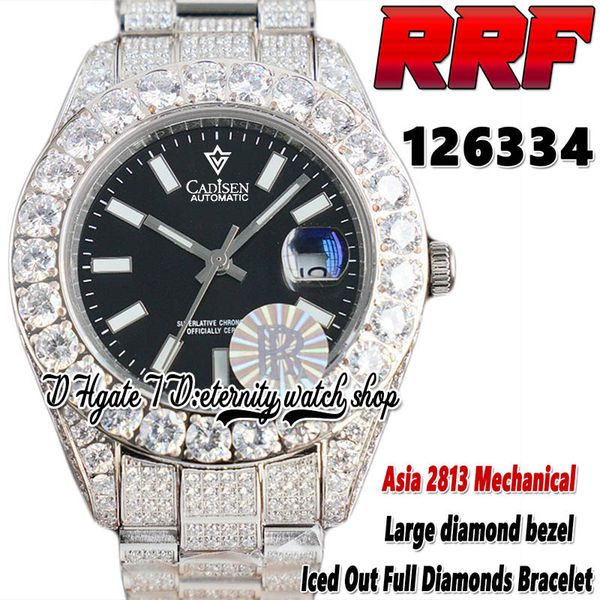 

2022 rrf tw126334 sf126333 mens watch a2813 automatic mechanical large diamonds bezel black dial 316l stainless fully iced out diamond brace, Slivery;brown