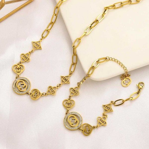 

titanium steel ancient diamond inlaid necklace bracelet combination female personality exaggerated designer luxury jewelry, Black