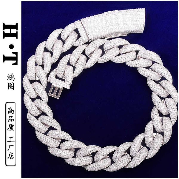 

hip-hop cuban chain 18mm wide men's full zircon classic fashion necklace, Silver