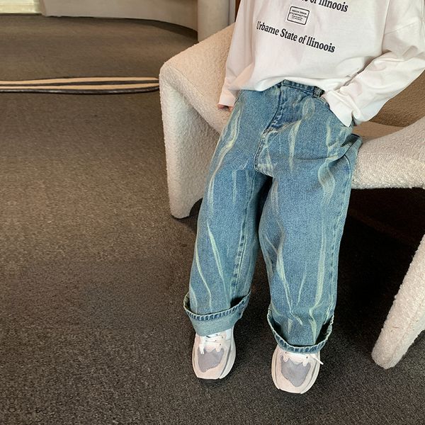 

jeans boys tie-dyed wide lge denim pants 2-8 years kids fashion loose casual jeans 230306, Blue