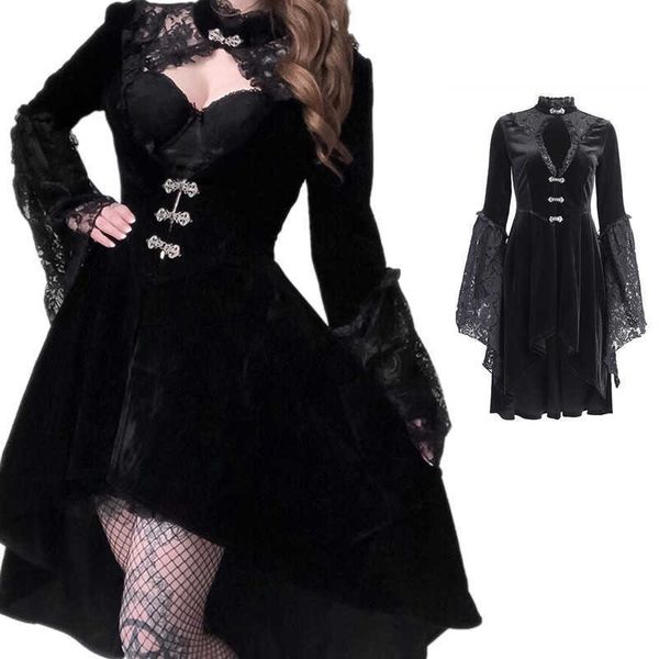 

casual dresses stylish black frock lace stitching dress gothic lolita dress hollow pleated dress dark streetwear irregular frock z0216, Black;gray