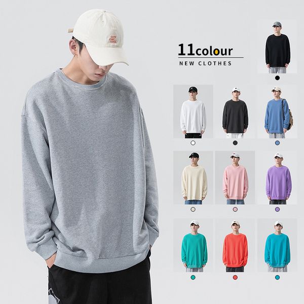 

women's hoodies sweatshirts autumn solid casual round neck sweater men's fashion couple's coat loose woman clothes oversized, Black