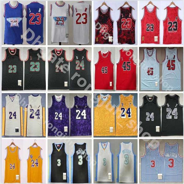 

mitchell and ness retro stitched men basketball allen 3 iverson 24 jerseys 23 michael breathable team red white blue black stripe top, Black;red