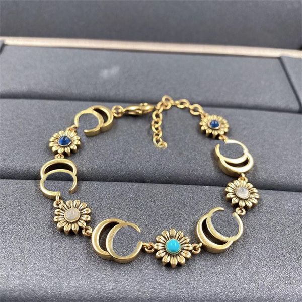 

colorful beads flower diamond mens bracelet homme daisy flowers double letter animals head decoration retro pulsera plated gold womens charm, Golden;silver